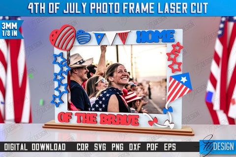 4th of July Photo Frame Laser Cut | Tabletop Photo Frame | Independence Day | CNC Files SVG Fly Design 