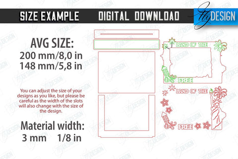 4th of July Photo Frame Laser Cut | Tabletop Photo Frame | Independence Day | CNC Files SVG Fly Design 