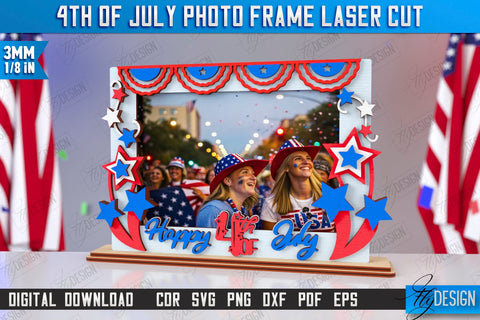 4th of July Photo Frame Laser Cut | Tabletop Photo Frame | Independence Day | CNC Files SVG Fly Design 