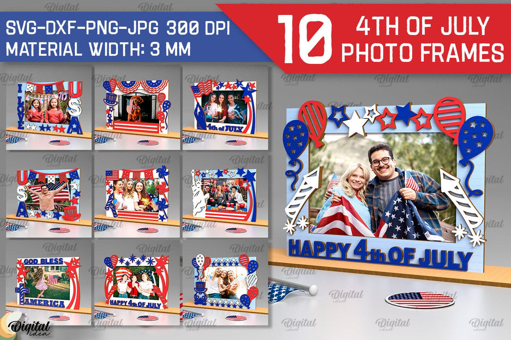 4th of July Photo Frames Laser Cut Bundle. Photo Frames SVG - So Fontsy