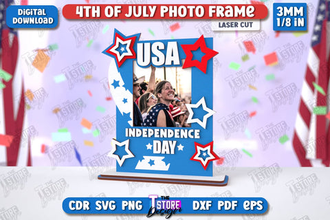 4th of July Photo Frames Laser Cut Bundle | Tabletop Photo Frame | Independence Day | CNC Files SVG The T Store Design 