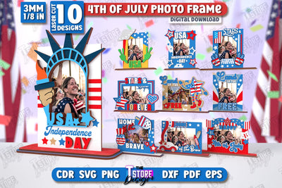 4th of July Photo Frames Laser Cut Bundle | Tabletop Photo Frame | Independence Day | CNC Files SVG The T Store Design 