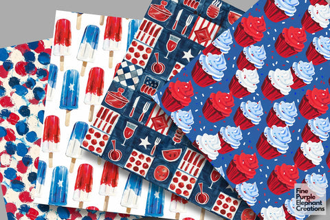 4th of July Picnic Digital Paper - All American Independence Digital Pattern Fine Purple Elephant Creations 