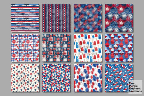 4th of July Picnic Digital Paper - All American Independence Digital Pattern Fine Purple Elephant Creations 