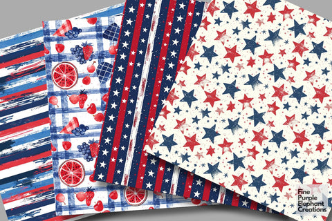 4th of July Picnic Digital Paper - All American Independence Digital Pattern Fine Purple Elephant Creations 