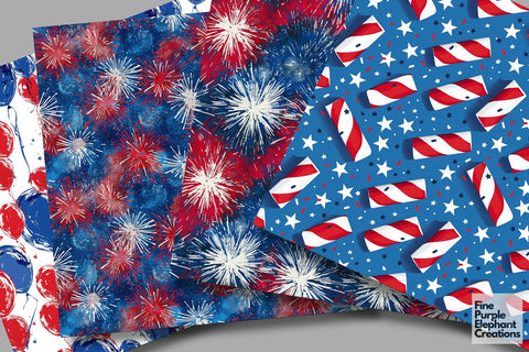 4th of July Picnic Digital Paper - All American Independence Digital Pattern Fine Purple Elephant Creations 