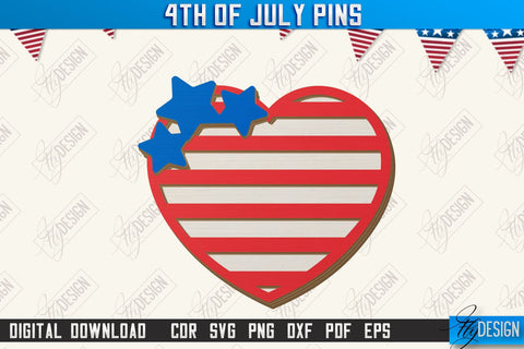 4th of July Pins Laser Cut Bundle | Patriotic Sign | Independence Day Design | CNC Files SVG Fly Design 