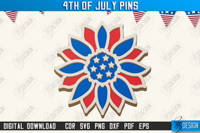 4th of July Pins Laser Cut | Patriotic Sign | Independence Day Design | CNC File SVG Fly Design 