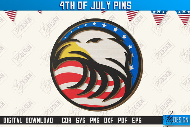 4th of July Pins Laser Cut | Patriotic Sign | Independence Day Design | CNC File SVG Fly Design 