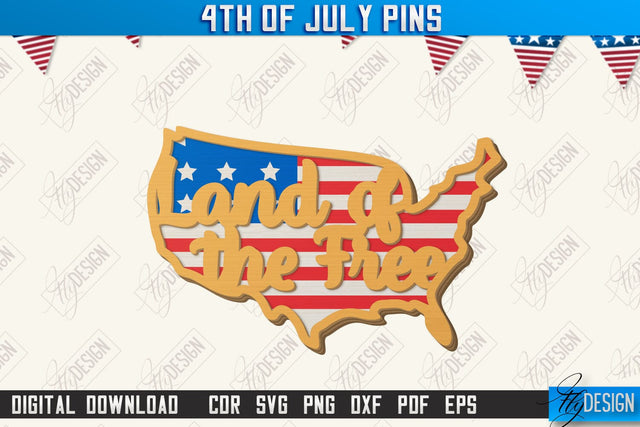 4th of July Pins Laser Cut | Patriotic Sign | Independence Day Design | CNC File SVG Fly Design 