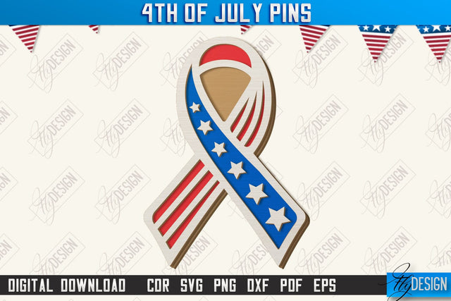4th of July Pins Laser Cut | Patriotic Sign | Independence Day Design | CNC File SVG Fly Design 