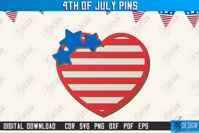 4th of July Pins Laser Cut | Patriotic Sign | Independence Day Design | CNC File SVG Fly Design 