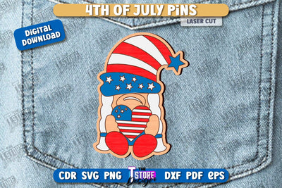 4th of July Pins Laser Cut | Patriotic Sign | Independence Day Design | CNC File SVG The T Store Design 