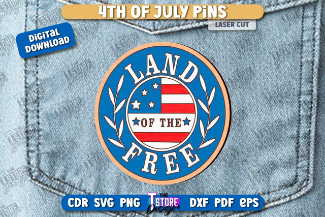 4th of July Pins Laser Cut | Patriotic Sign | Independence Day Design | CNC File SVG The T Store Design 