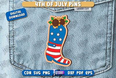 4th of July Pins Laser Cut | Patriotic Sign | Independence Day Design | CNC File SVG The T Store Design 