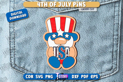 4th of July Pins Laser Cut | Patriotic Sign | Independence Day Design | CNC File SVG The T Store Design 