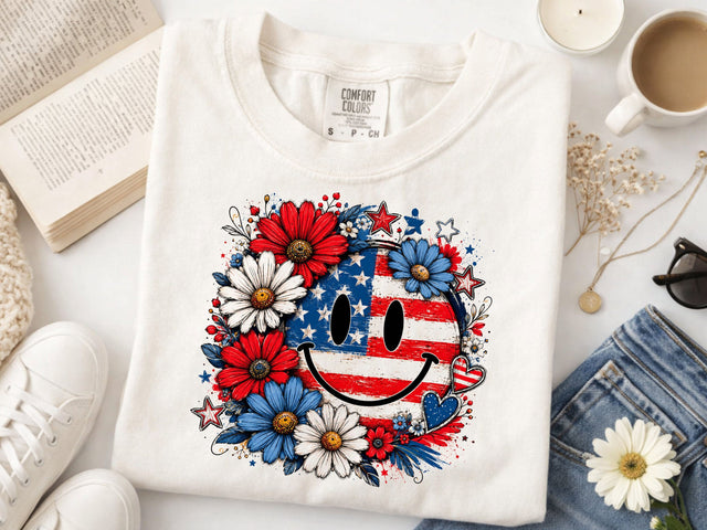 4th of July PNG, Floral American Flag, USA Shirt Design, Vintage Patriotic USA Flag Png, Red White Blue Png SVG DesignDestine 
