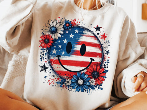 4th of July PNG, Floral American Flag, USA Shirt Design, Vintage Patriotic USA Flag Png, Red White Blue Png SVG DesignDestine 