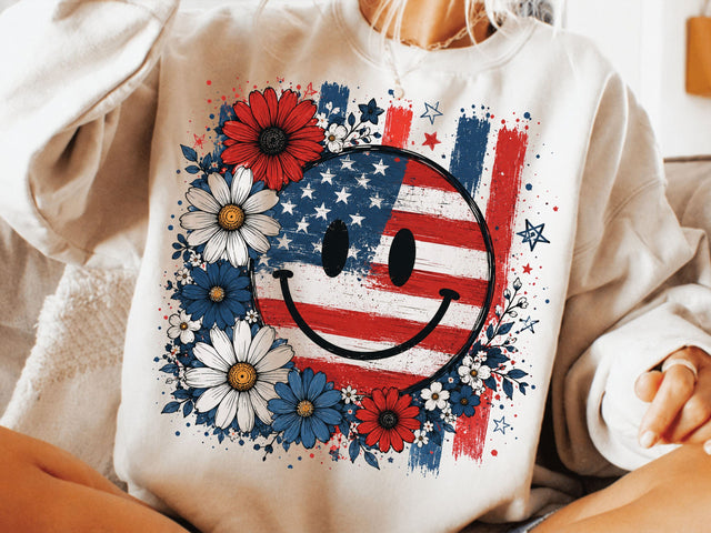 4th of July PNG, Floral American Flag, USA Shirt Design, Vintage Patriotic USA Flag Png, Red White Blue Png SVG DesignDestine 