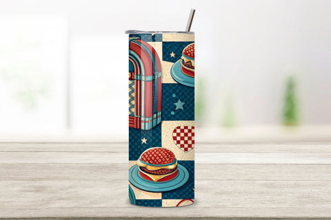 4th Of July Retro Diner Seamless Tumbler Wrap - 3D Patriotic Milkshake & Stars, 20oz Skinny Sublimation Design, American Flag Floral Art, Independence Day Tumbler Wrap, Fourth of July Floral Gift, USA Patriotic Flower Wrap Sublimation FloridPrintables 