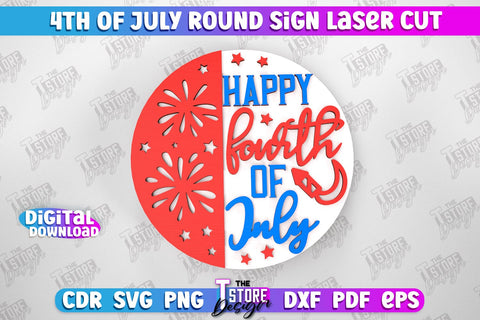 4th of July Round Sign Bundle | Patriotic Sign | Decorative Sign | Red White and Blue | CNC File SVG The T Store Design 