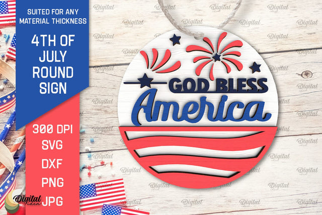 4th of July Round Sign Laser Cut. Patriotic Welcome Sign SVG SVG Evgenyia Guschina 