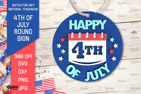 4th of July Round Sign Laser Cut. Patriotic Welcome Sign SVG SVG Evgenyia Guschina 