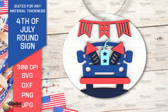 4th of July Round Sign Laser Cut. Patriotic Welcome Sign SVG SVG Evgenyia Guschina 