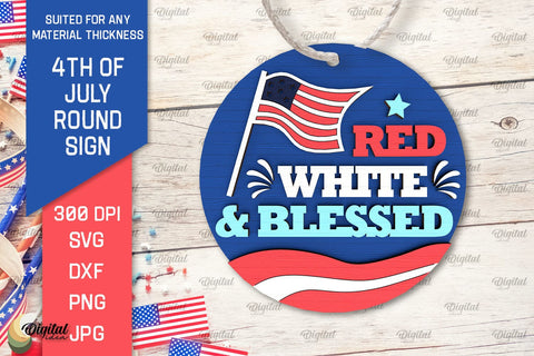 4th of July Round Sign Laser Cut. Patriotic Welcome Sign SVG SVG Evgenyia Guschina 