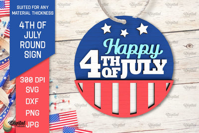 4th of July Round Sign Laser Cut. Patriotic Welcome Sign SVG SVG Evgenyia Guschina 