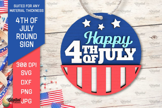 4th of July Round Sign Laser Cut. Patriotic Welcome Sign SVG SVG Evgenyia Guschina 