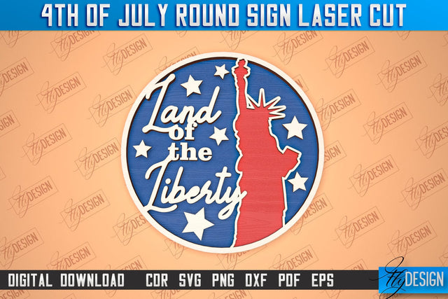 4th of July Round Sign | Patriotic Round Sign | Decorative Sign | Red White and Blue | CNC File SVG Fly Design 