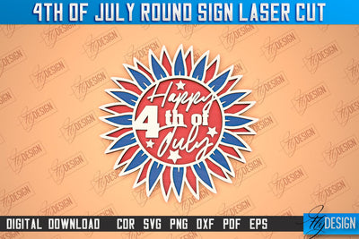 4th of July Round Sign | Patriotic Round Sign | Decorative Sign | Red White and Blue | CNC File SVG Fly Design 