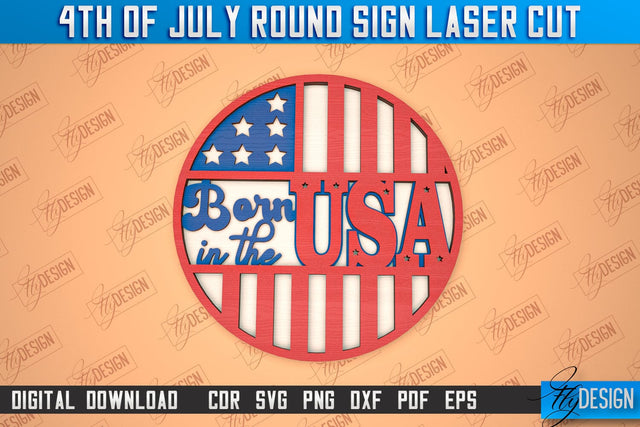 4th of July Round Sign | Patriotic Round Sign | Decorative Sign | Red White and Blue | CNC File SVG Fly Design 