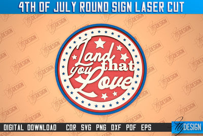 4th of July Round Sign | Patriotic Round Sign | Decorative Sign | Red White and Blue | CNC File SVG Fly Design 