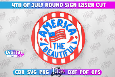 4th of July Round Sign | Patriotic Sign | Decorative Sign | Red White and Blue | CNC File SVG The T Store Design 