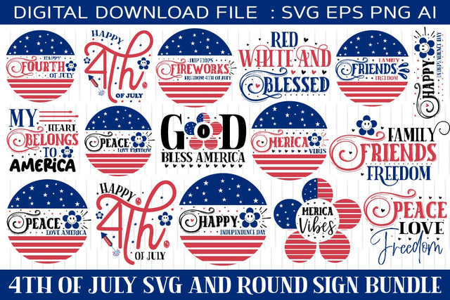 4th Of July Round Sign Svg Bundle SVG designmaster24 