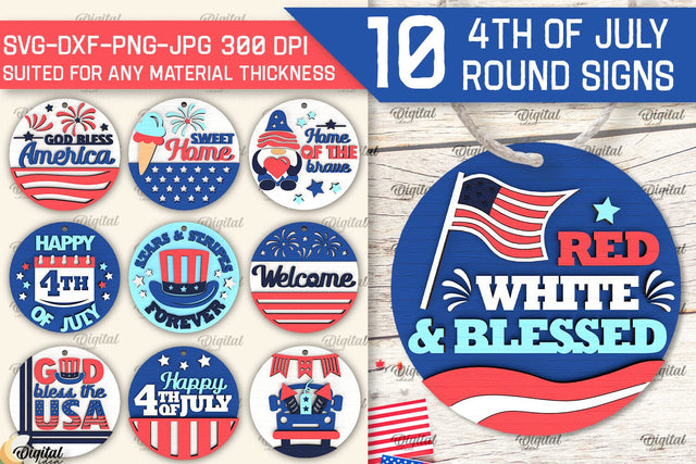 4th of July Round Signs Laser Cut Bundle. Patriotic Welcome Signs SVG SVG Evgenyia Guschina 