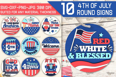 4th of July Round Signs Laser Cut Bundle. Patriotic Welcome Signs SVG SVG Evgenyia Guschina 