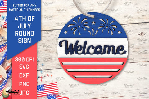 4th of July Round Signs Laser Cut Bundle. Patriotic Welcome Signs SVG SVG Evgenyia Guschina 