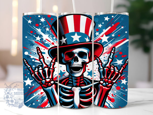 4th of July Skeleton 20oz Skinny Tumbler, 4th of July Tumbler Png, Straight & Tapered Tumbler Wrap, Instant Digital Download Sublimation ToriDesigns 