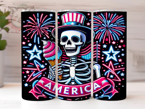 4th of July Skeleton 20oz Tumbler Png, Straight & Tapered Tumbler Png, Funny Skull America Tumbler Png, Digital Download PNG Sublimation Lara' s Designs 
