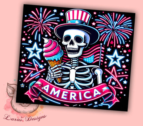 4th of July Skeleton 20oz Tumbler Png, Straight & Tapered Tumbler Png, Funny Skull America Tumbler Png, Digital Download PNG Sublimation Lara' s Designs 