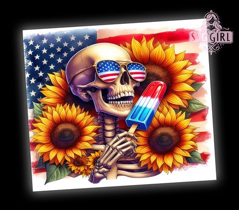 4th Of July Skull Sunflower 20oz Tumbler Wrap Sublimation Design, Straight Tapered Tumbler Wrap, 4th Of July Tumbler Png, Instant Digital Download Sublimation SvggirlplusArt 