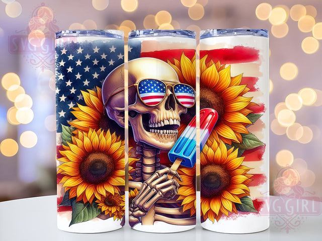 4th Of July Skull Sunflower 20oz Tumbler Wrap Sublimation Design, Straight Tapered Tumbler Wrap, 4th Of July Tumbler Png, Instant Digital Download Sublimation SvggirlplusArt 