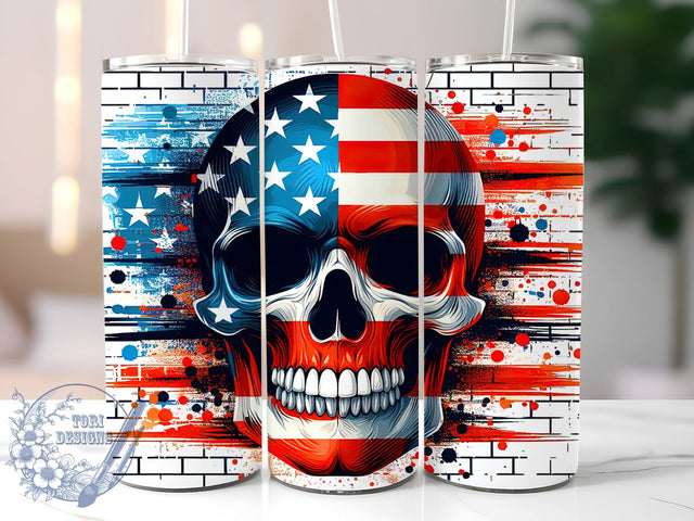 4th of July Skull Tumbler, Patriotic Tumbler Wrap, 20oz Sublimation Design, Independence Day Drinkware, Digital Download, Skull Art Tumbler, American Flag Tumbler Sublimation ToriDesigns 