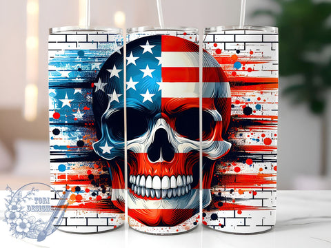 4th of July Skull Tumbler, Patriotic Tumbler Wrap, 20oz Sublimation Design, Independence Day Drinkware, Digital Download, Skull Art Tumbler, American Flag Tumbler Sublimation ToriDesigns 