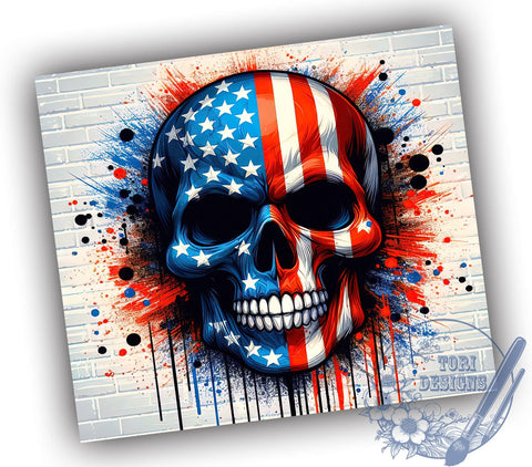 4th of July Skull Tumbler, Patriotic Tumbler Wrap, 20oz Sublimation Design, Independence Day Drinkware, Digital Download, Skull Art Tumbler, American Flag Tumbler Sublimation ToriDesigns 