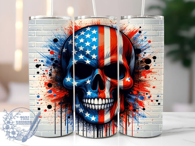 4th of July Skull Tumbler, Patriotic Tumbler Wrap, 20oz Sublimation Design, Independence Day Drinkware, Digital Download, Skull Art Tumbler, American Flag Tumbler Sublimation ToriDesigns 