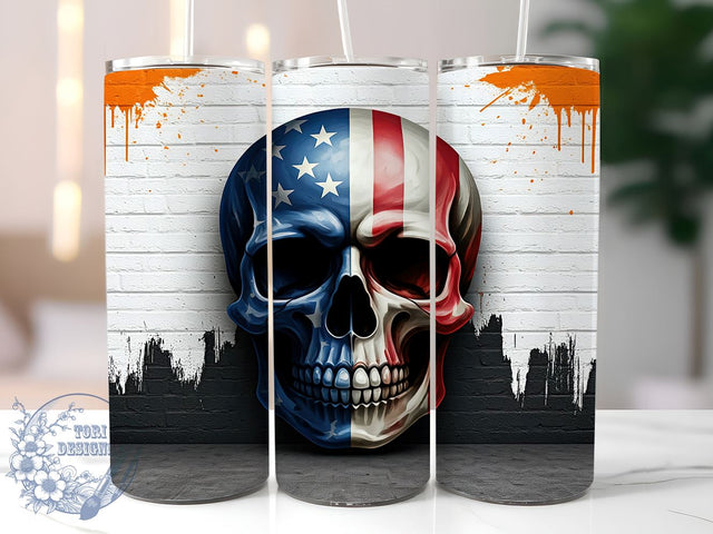 4th of July Skull Tumbler, Patriotic Tumbler Wrap, 20oz Sublimation Design, Independence Day Drinkware, Digital Download, Skull Art Tumbler, American Flag Tumbler Sublimation ToriDesigns 